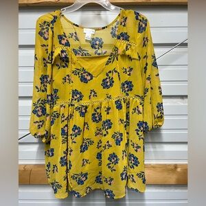 Motherhood Yellow Top with Blue and Pink Floral Design